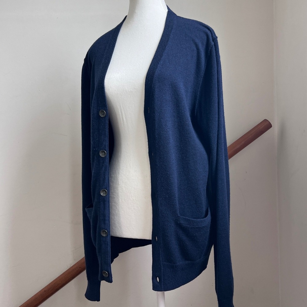 Rag‎ & Bone Cardigan Wool Navy Blue V-Neck Button Front Knit Sweater Medium Prep